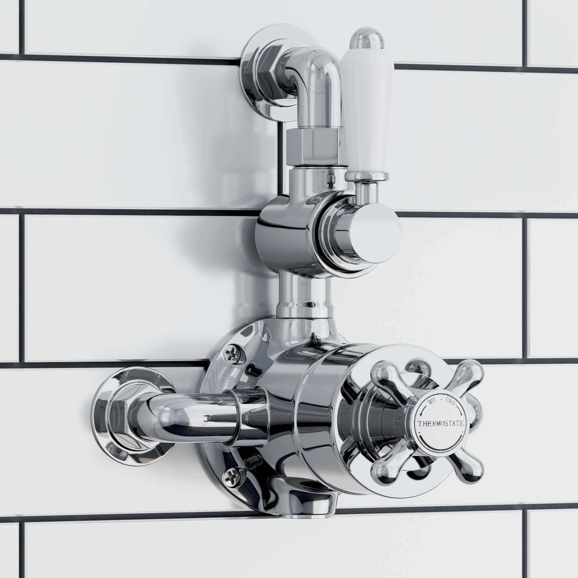 Buy Downton traditional twin thermostatic shower valve semi-exposed - chrome Online UK | HOUSE OF ENKI